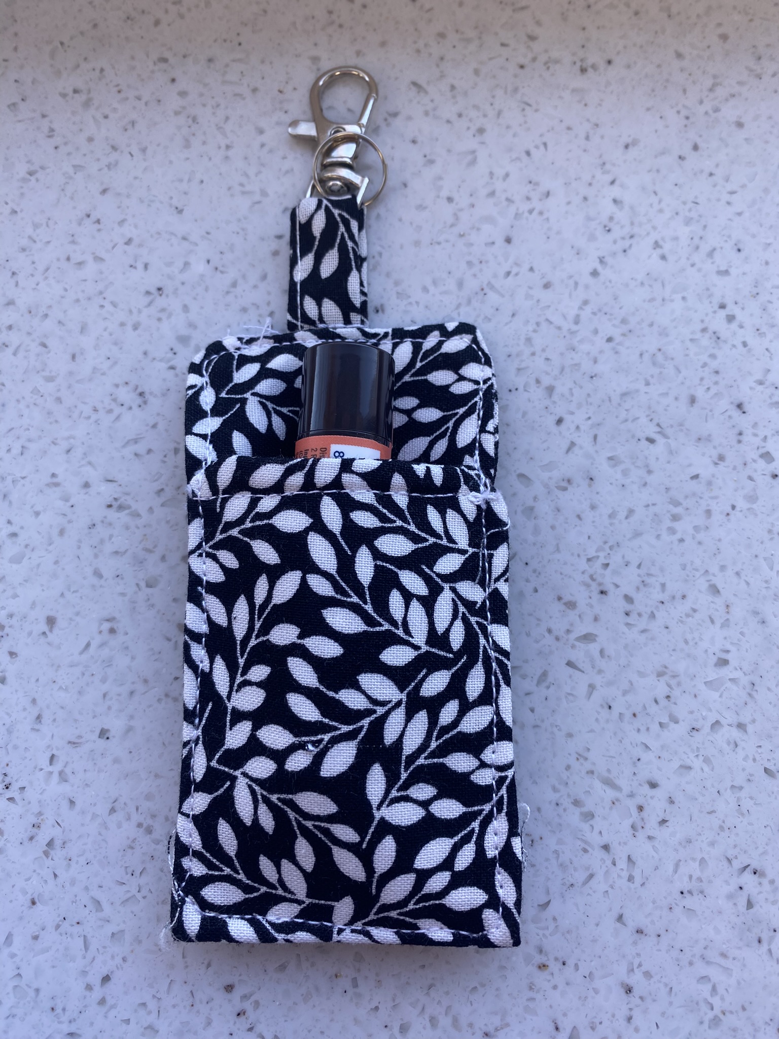 Handmade Chapstick/ Lip Gloss Holder Leaf Pattern- Black, And White