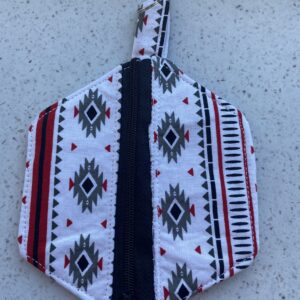 Handmade Quilted Headphone/Earbud Case. Aztec Pattern-Red, Black, Gray, And White