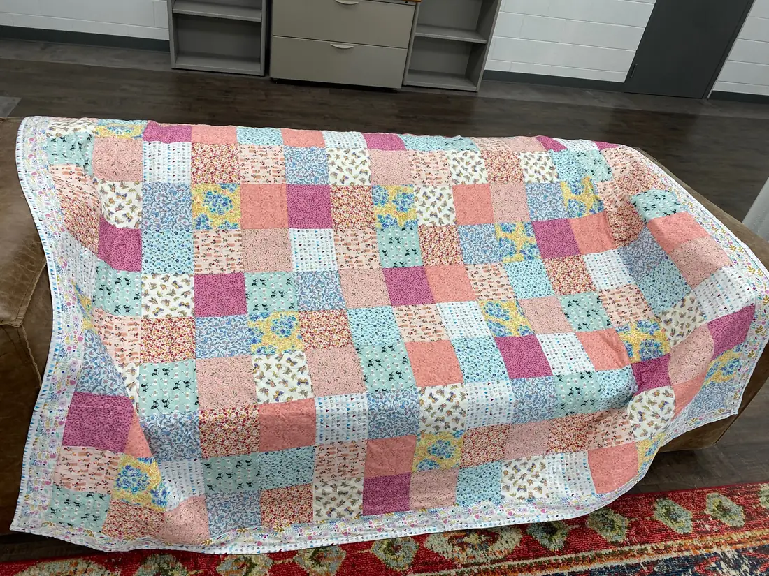 A pastel patchwork quilt